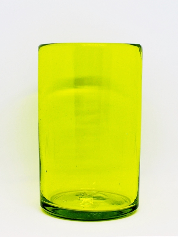 VIDRIO SOPLADO / Juego de 6 vasos grandes color amarillos